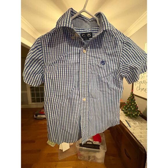 Chaps Boys’ Blue & White Seersucker Short Sleeve Button-Down Shirt – Size 5 - Picture 4 of 6